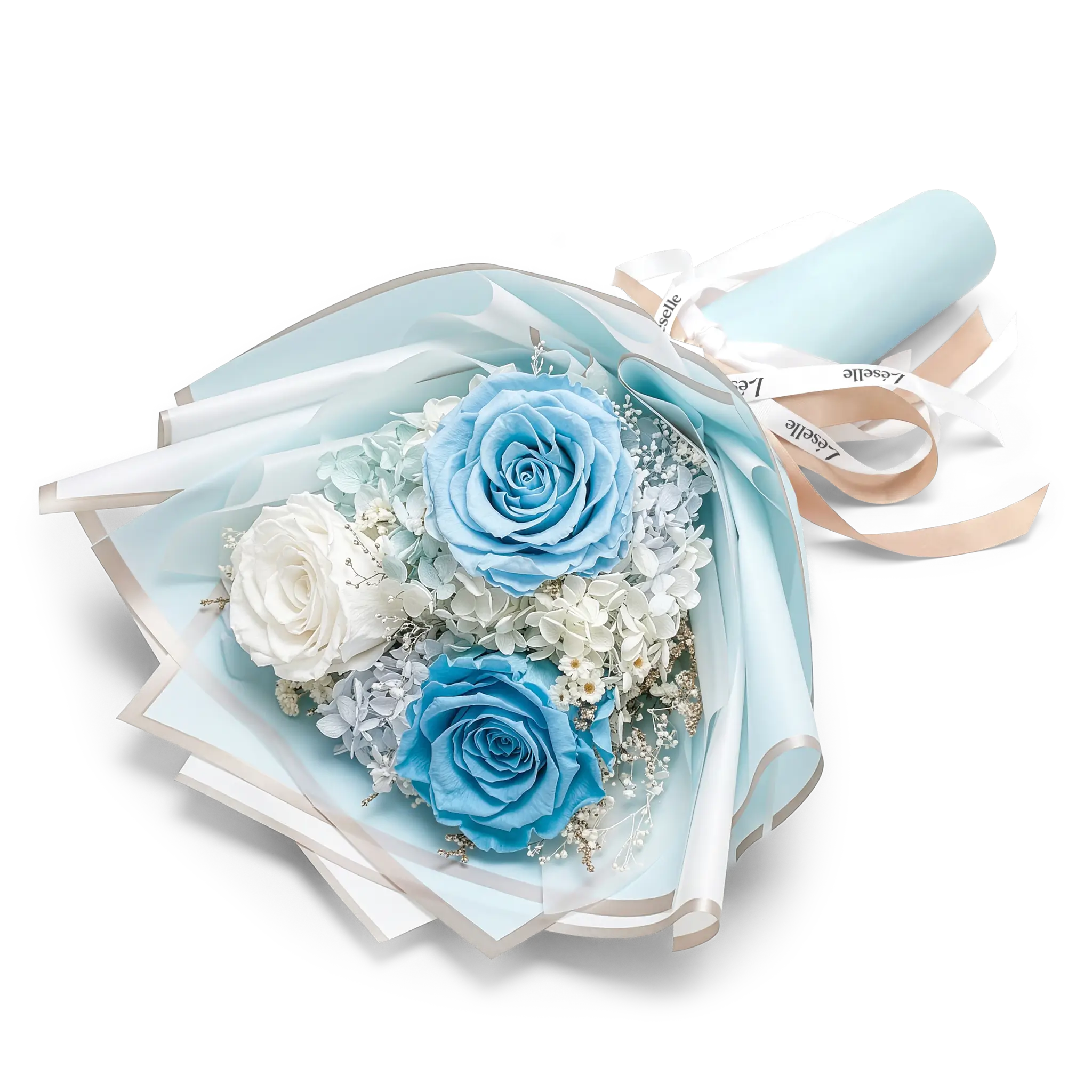 Preserved Flower Bouquet - Baby Blue & White Roses