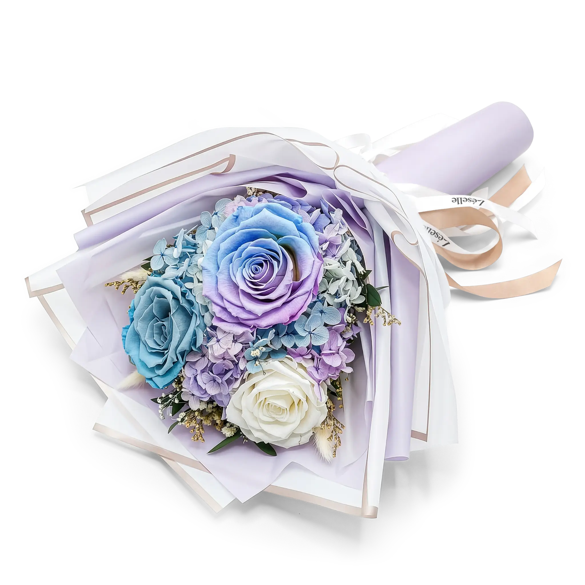 Preserved Flower Bouquet - Blue / Purple Two Toned Roses