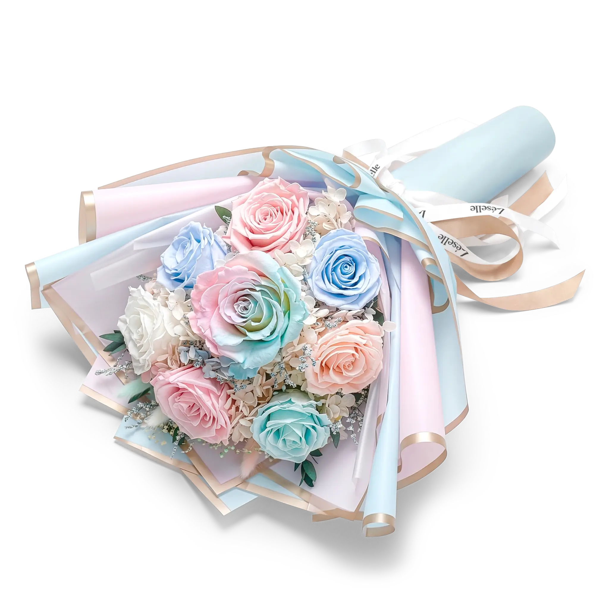 Preserved Flower Bouquet - Pale Pink & Baby Blue Roses